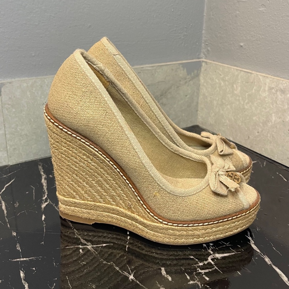 ❌SOLD❌Tory Burch Natural Beige Espadrille Wedge Platform - Picture 3 of 15